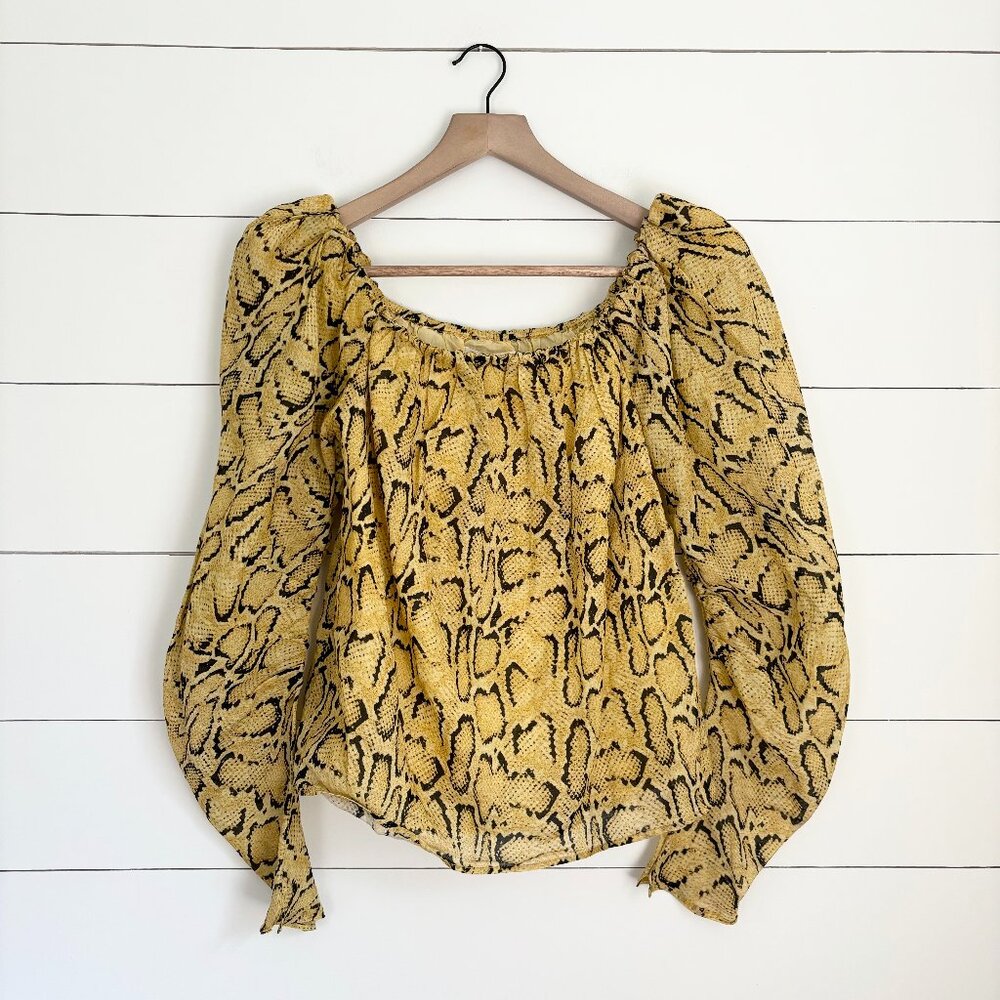 Frame yellow snake skin puff long sleeve top